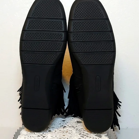 Womens Comfort View Regina Black Suede Fringe Ankle Boot Boho Hippie - Picture 6 of 10